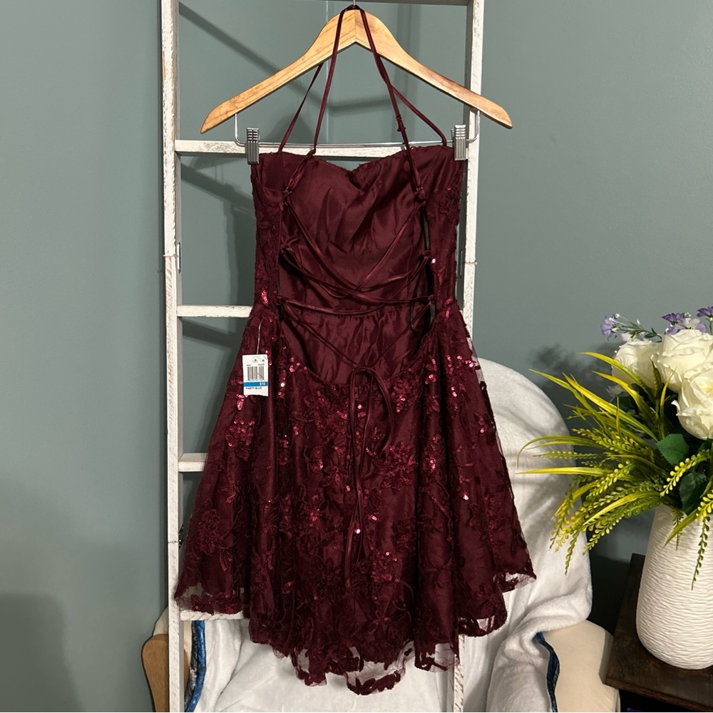 B DARLIN Women’s Lined Lace-up Back SpaghettiStrapMiniDress |Size 9/10 | NWT |D2 - Picture 4 of 12